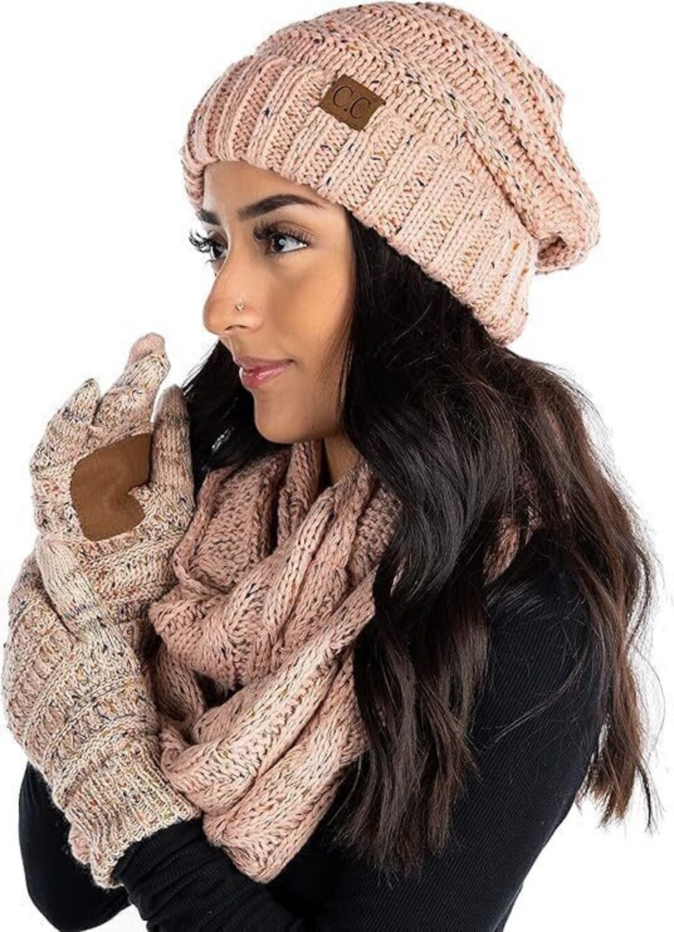 5608 Matching 3 Pack Oversized Beanie, Glove & Scarf Bundle - Confetti Indi